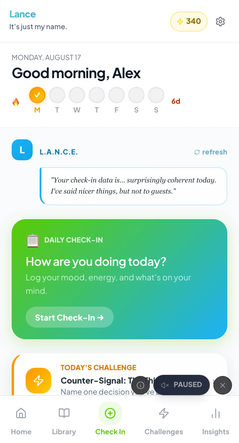 The client home screen on a phone, with their chosen quick tools ready to launch