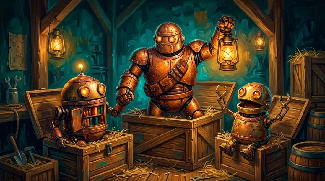 The crew finding each other in the crate room, by lantern light